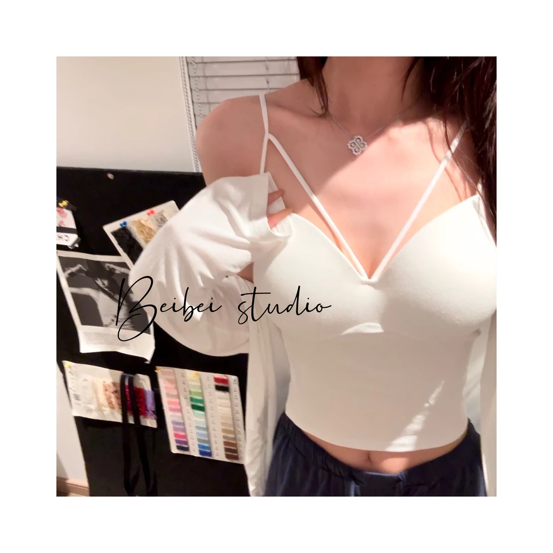 Beibei【心机吊带】美背吊带背心女夏季带胸垫单穿内搭白色百搭