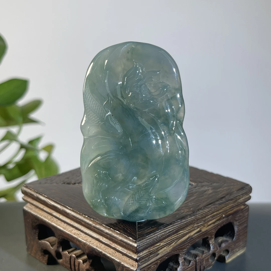 JTB26-110  天然缅甸A货翡翠  年年有余