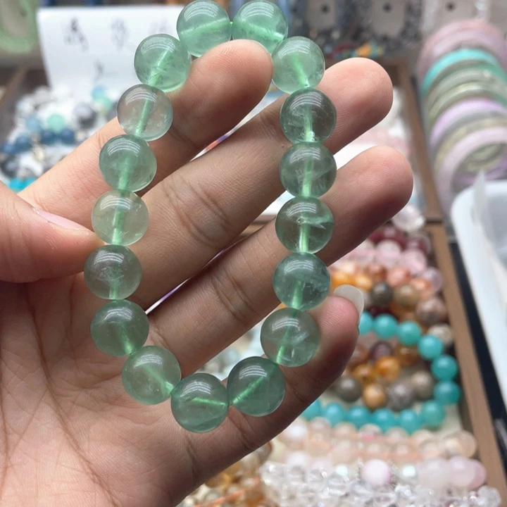 银S925镶嵌烟晶手链12.8咪绿萤石