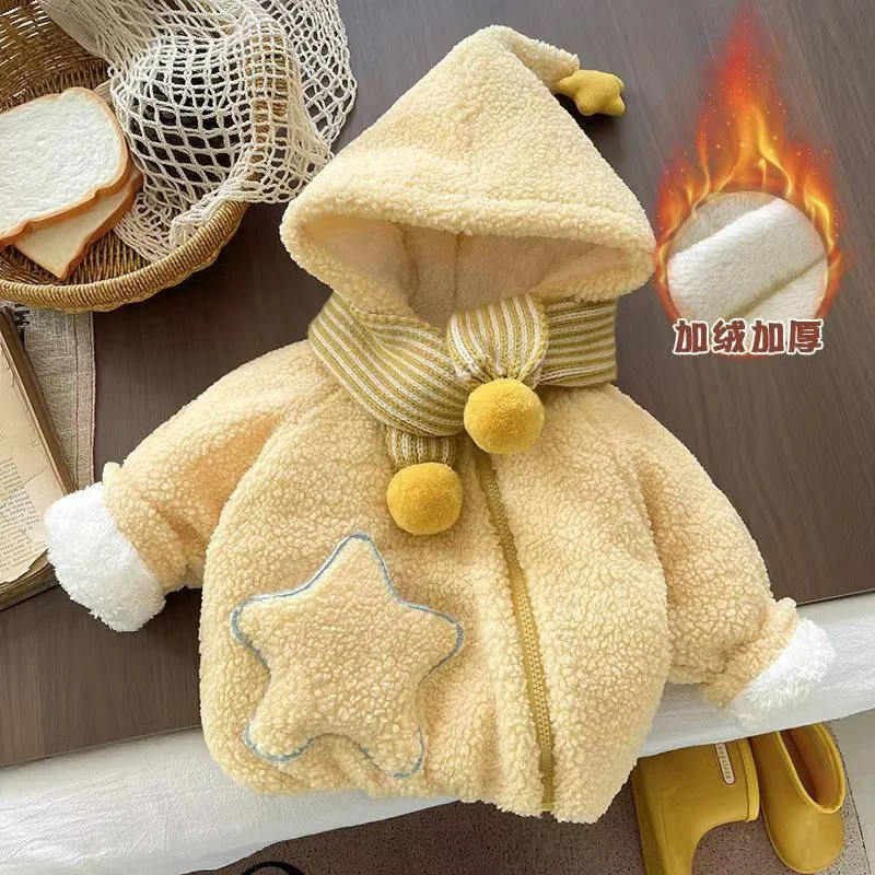 (三层加厚)冬新款韩版星星人颗粒羊绒1~6岁男女童装加绒加厚外套