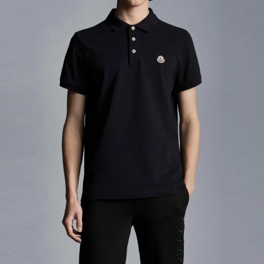 全新未使用 MONCLER 盟可睐蒙口黑色经典毛粘标logo短袖polo衫