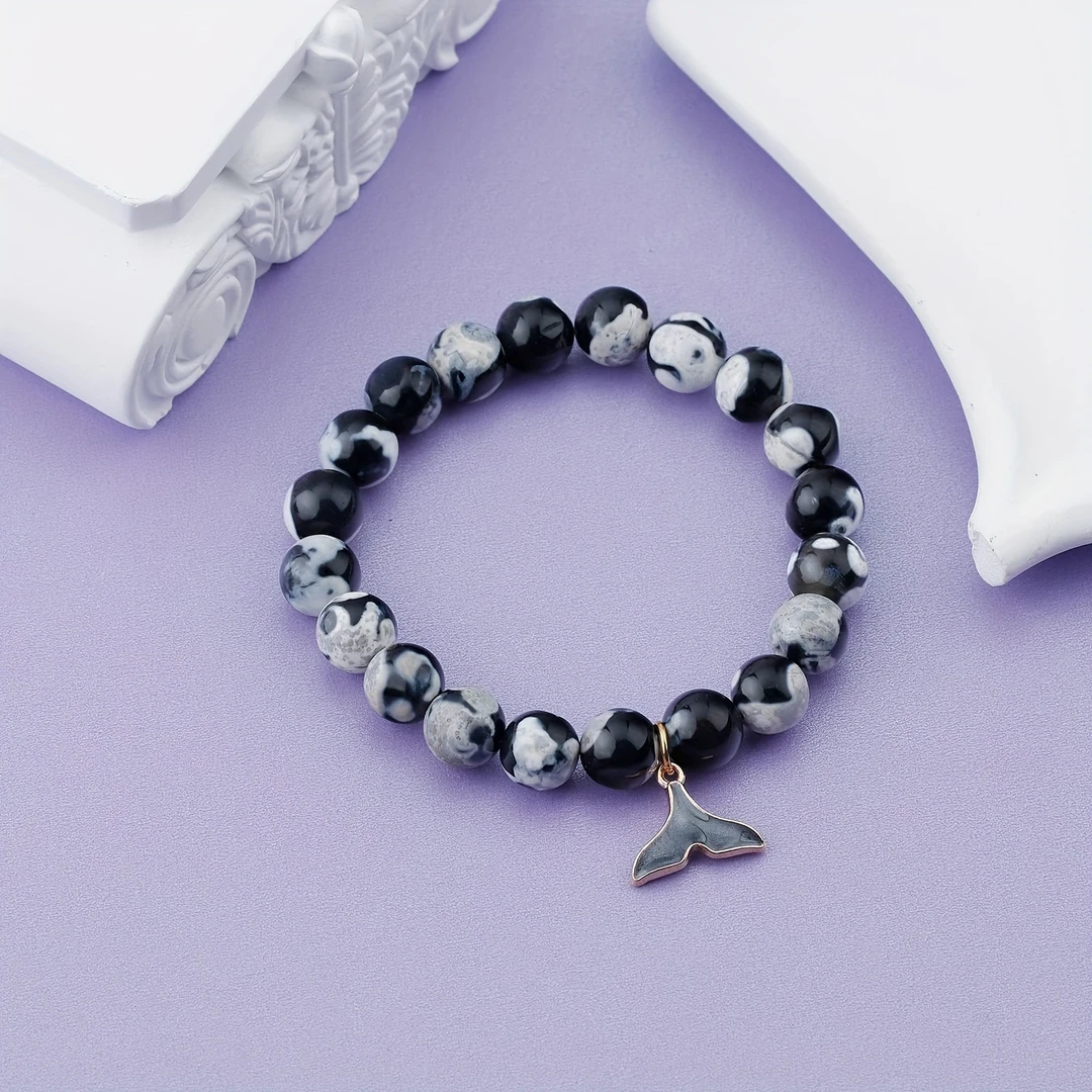 BMHM 钛钢手链 黑色鱼尾手工气质蓝色轻奢时尚情侣小众灰月光