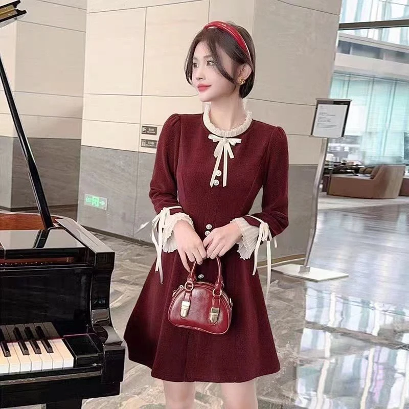 收腰显瘦长袖短款时尚洋气女士连衣裙