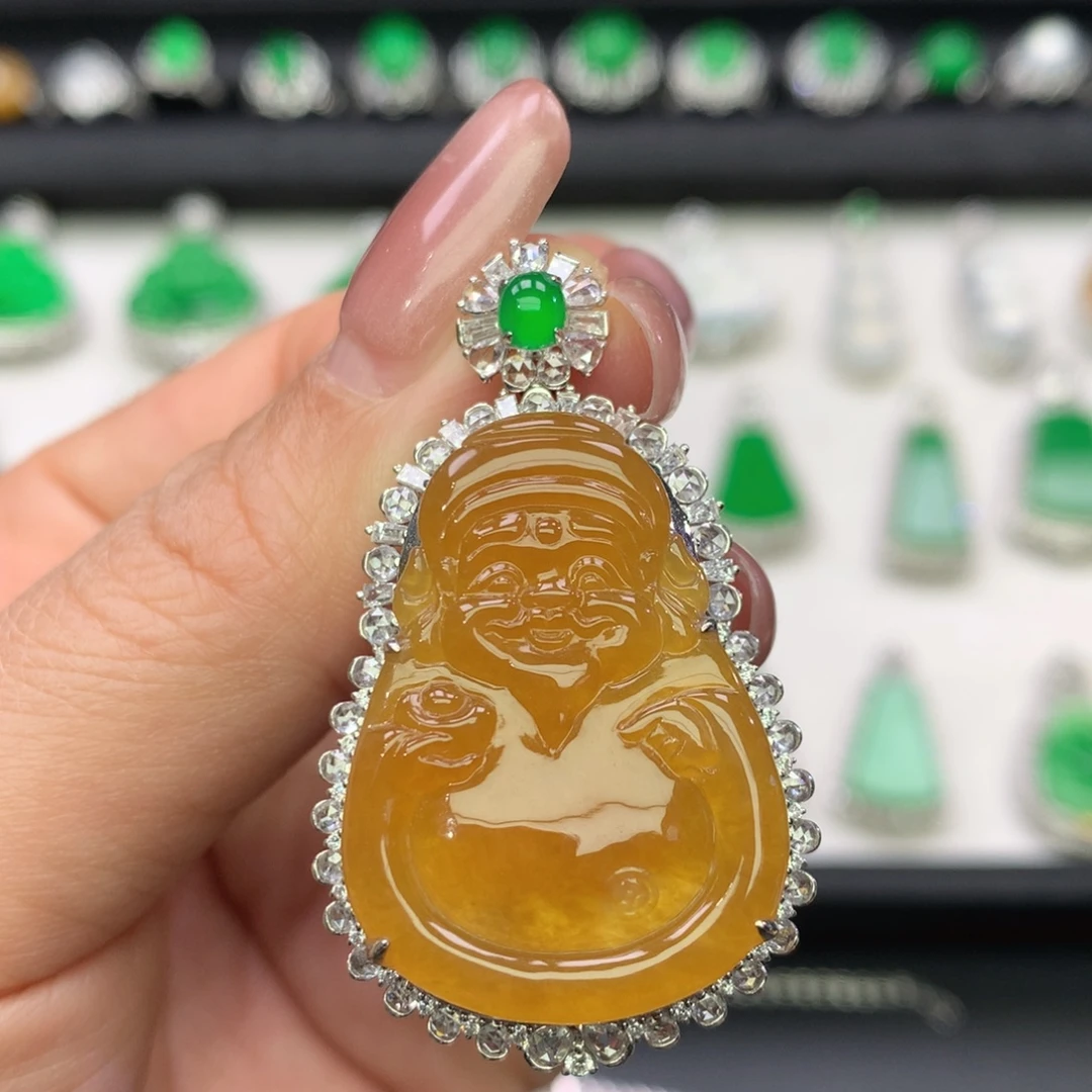 翡翠18K金镶嵌吊坠(不含链)