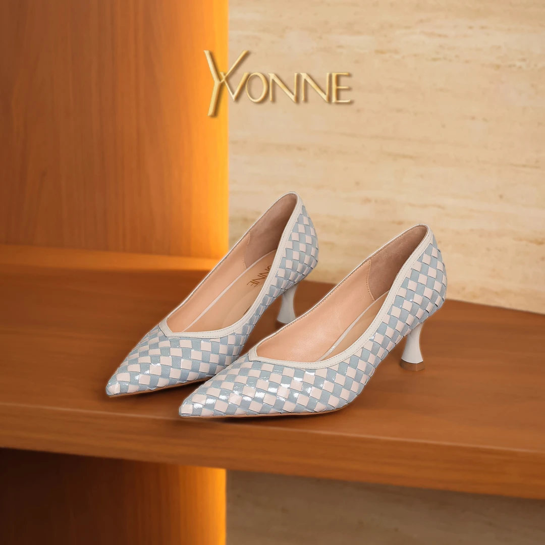 YVONNE【春款预热】浅口编织尖头高跟简约单鞋性感女鞋名媛气质春季