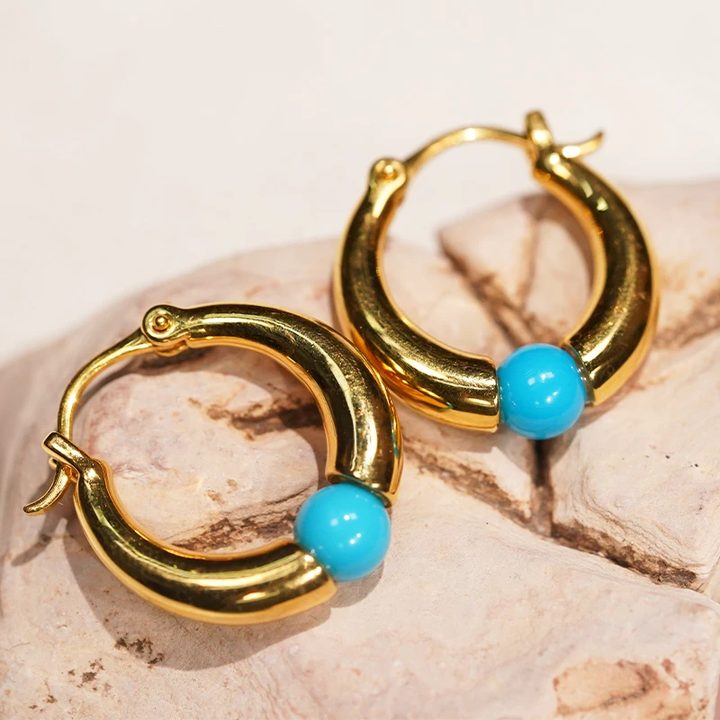 足金绿松石圈圈时尚百搭大气耳饰（约5.14g，附加1080）MSE4