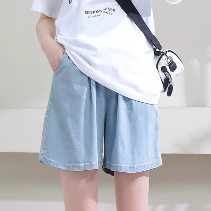 孕妇小个子五分新款牛仔短裤薄款夏季外穿宽松高腰托腹阔腿裤夏装