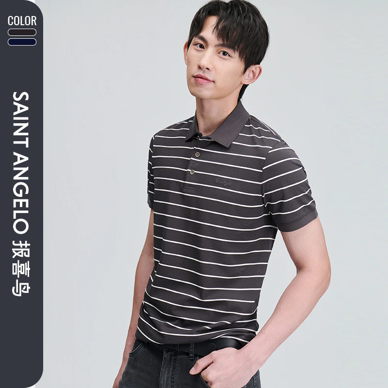【进口桑蚕丝】报喜鸟夏季商务休闲男士t恤短袖舒适polo衫男款上衣