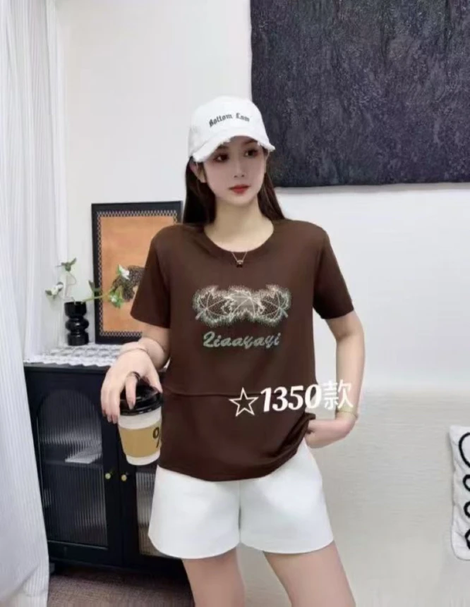 【丽丽家】夏季新款欧版简约树叶T恤藏肉显瘦短袖1350