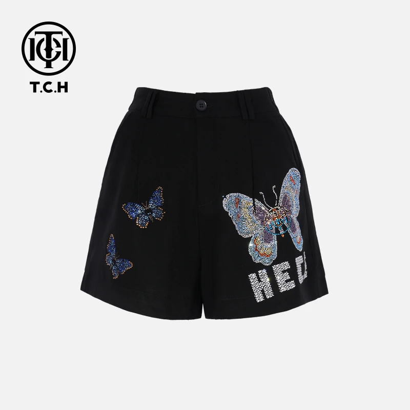 TCH私服烫钻工艺新时尚淑女百搭新潮流短裤女T75B21E5107轻奢tch