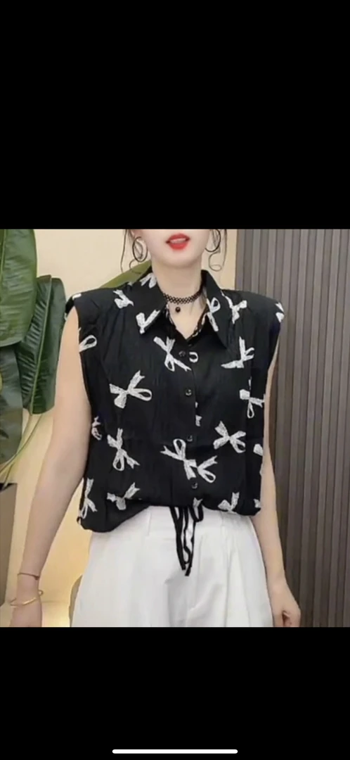 夏季圆领印花宽松短袖复古风衬衫减龄显瘦