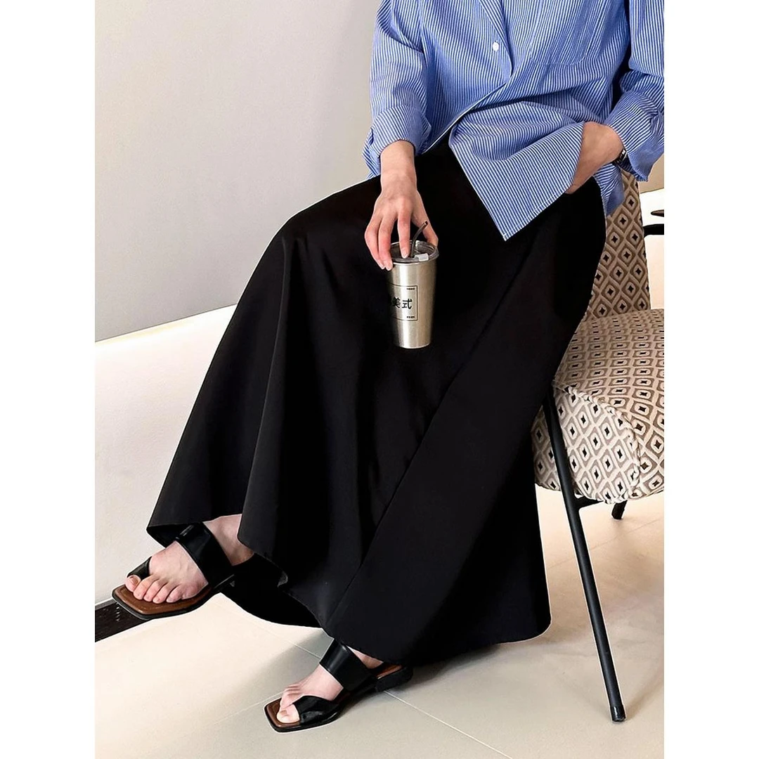 a字新款大摆半身裙女高腰显瘦垂感伞裙黑色长半裙今年流行的裙子
