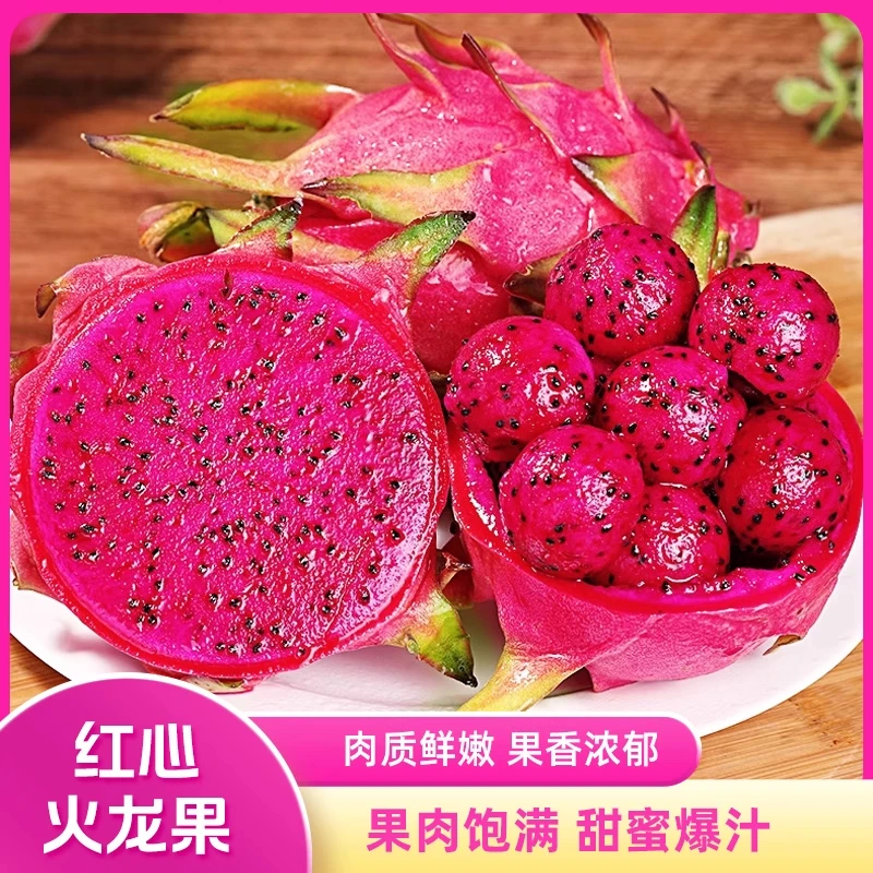 新鲜红心火龙果树上熟现摘金都5斤红肉火龙果当季水果红火龙果