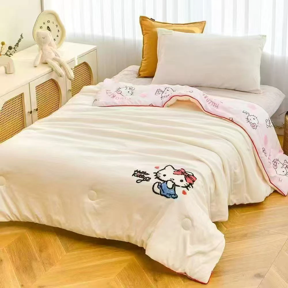 【白色KT猫】200x230cm绣花AB版夏凉被可机洗水洗棉XH