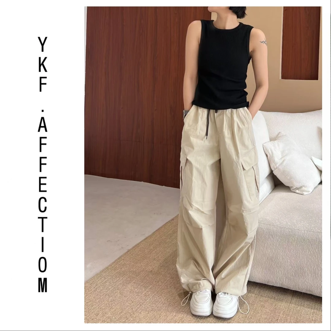 【速干工装】大口袋～美式复古松紧腰垂感收脚工装裤32004