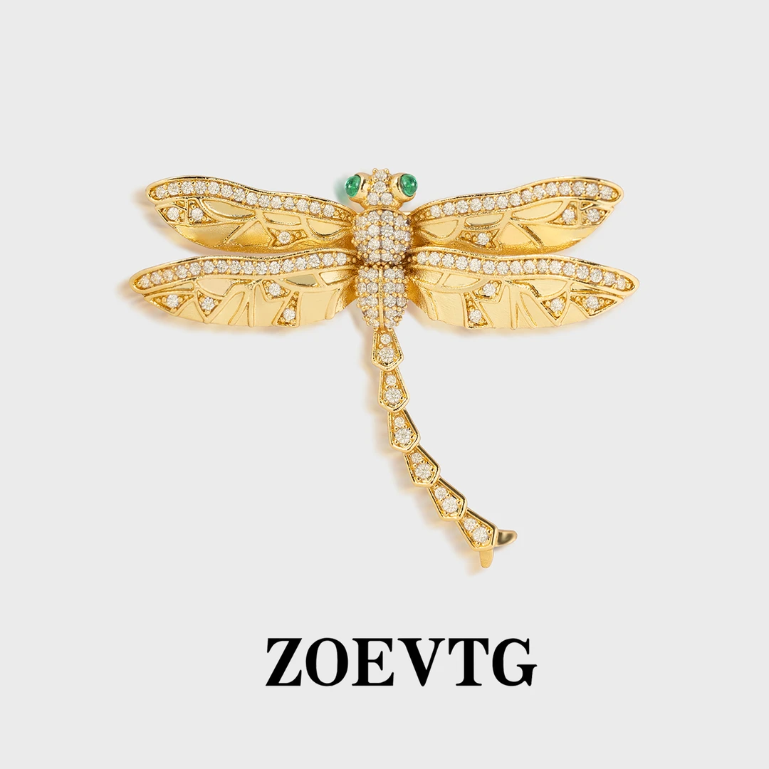 胸针 镀K金 胸针ZOEVTG】时尚法式高奢金色蜻蜓红色绿色胸针