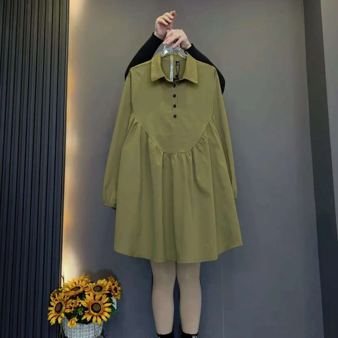 2448（衣长85）韩版春洋气宽松减龄衬衫裙百搭显瘦中长款大码女装