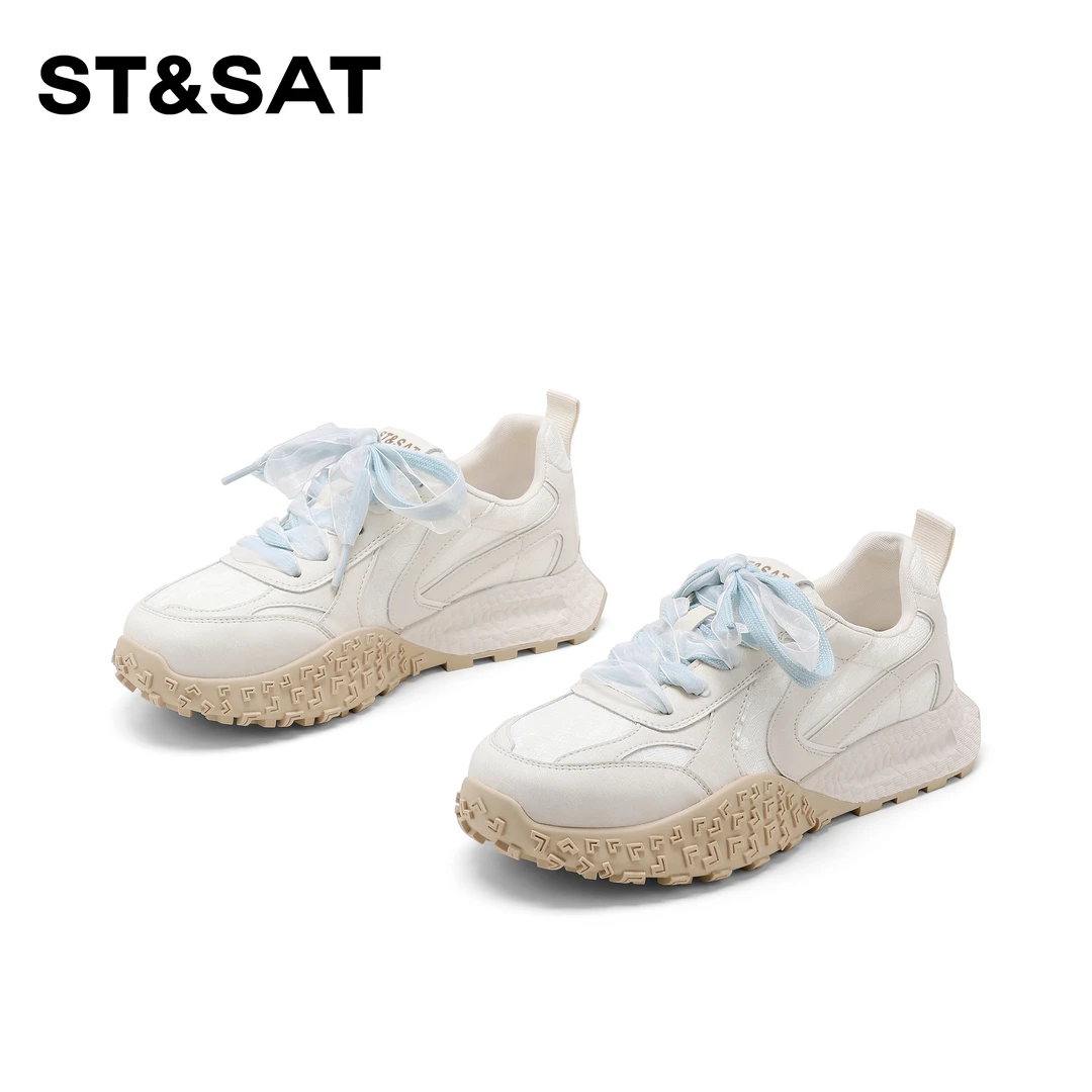 St&Sat/星期六时尚百搭透气休闲鞋女2025新款运动系带舒适阿甘鞋