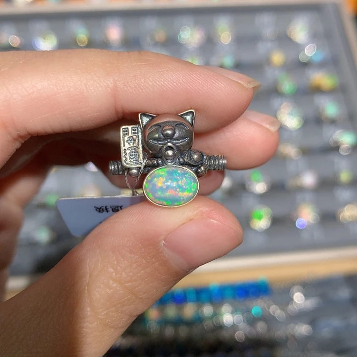 银S925镶嵌欧泊欧泊戒指y