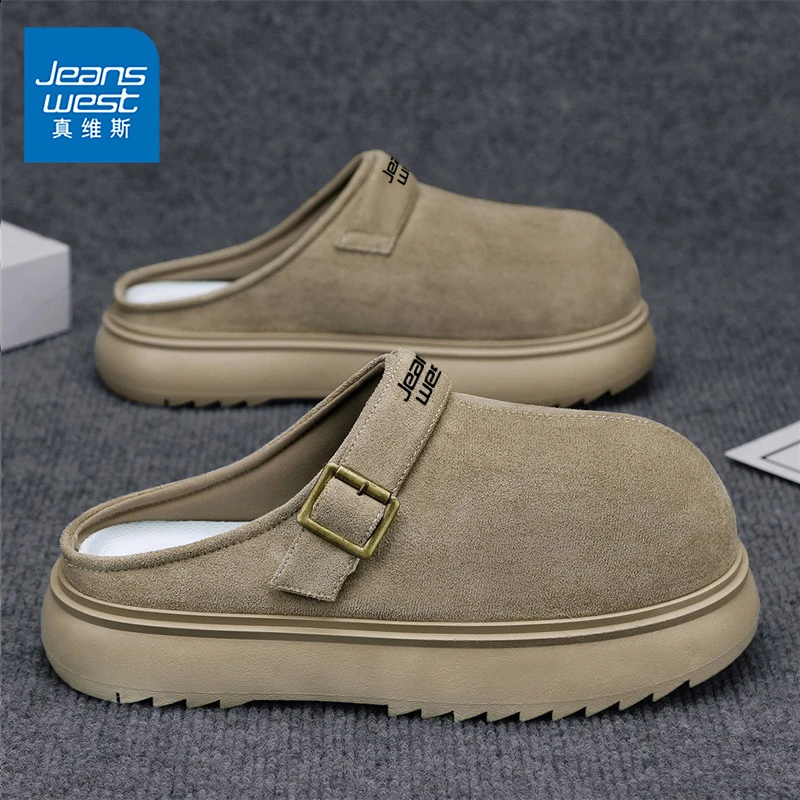 真维斯勃肯鞋男夏季外穿包头半拖鞋办公室休闲懒人凉拖大头穆勒鞋