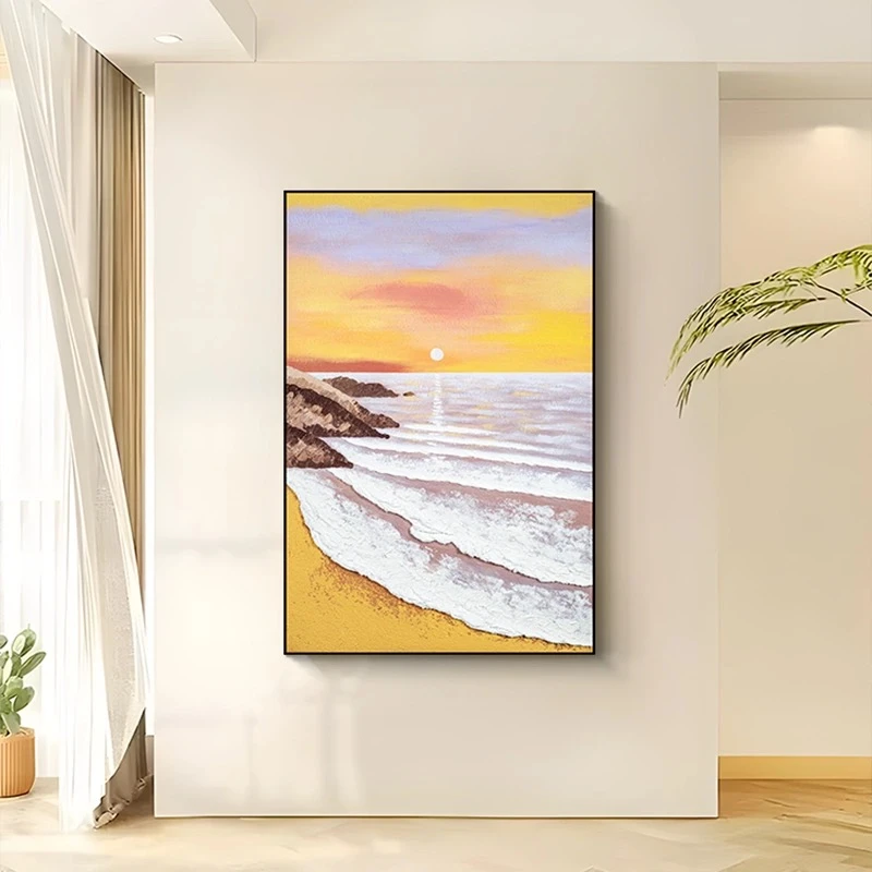 922海上日出油画奶油画客厅装饰画玄关挂画80120