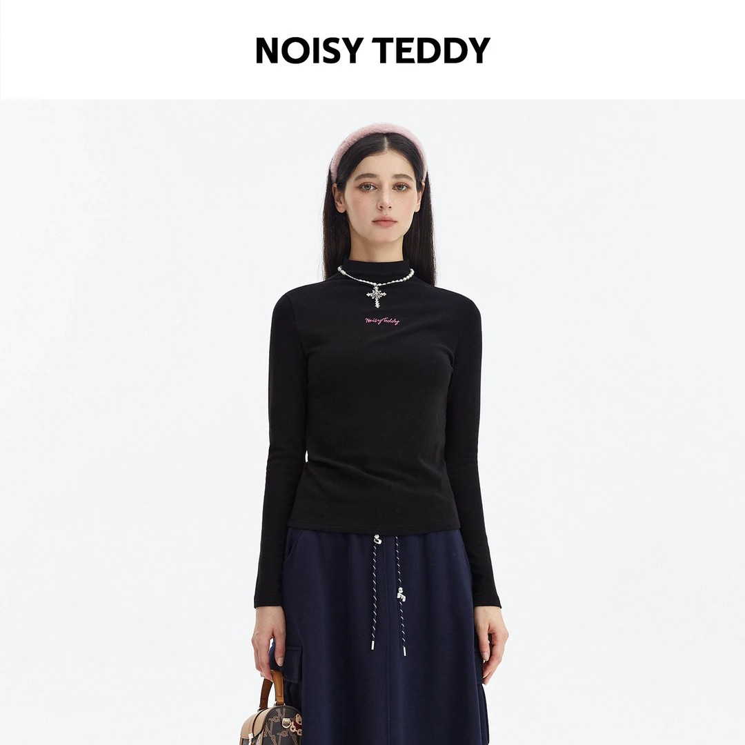 NOISY TEDDY立领套头长袖T恤刺绣金属爱心休闲时尚显瘦女打底衫
