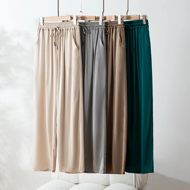 显瘦百搭真丝裤子女2025新款春夏季桑蚕丝宽松休闲直筒长裤垂感