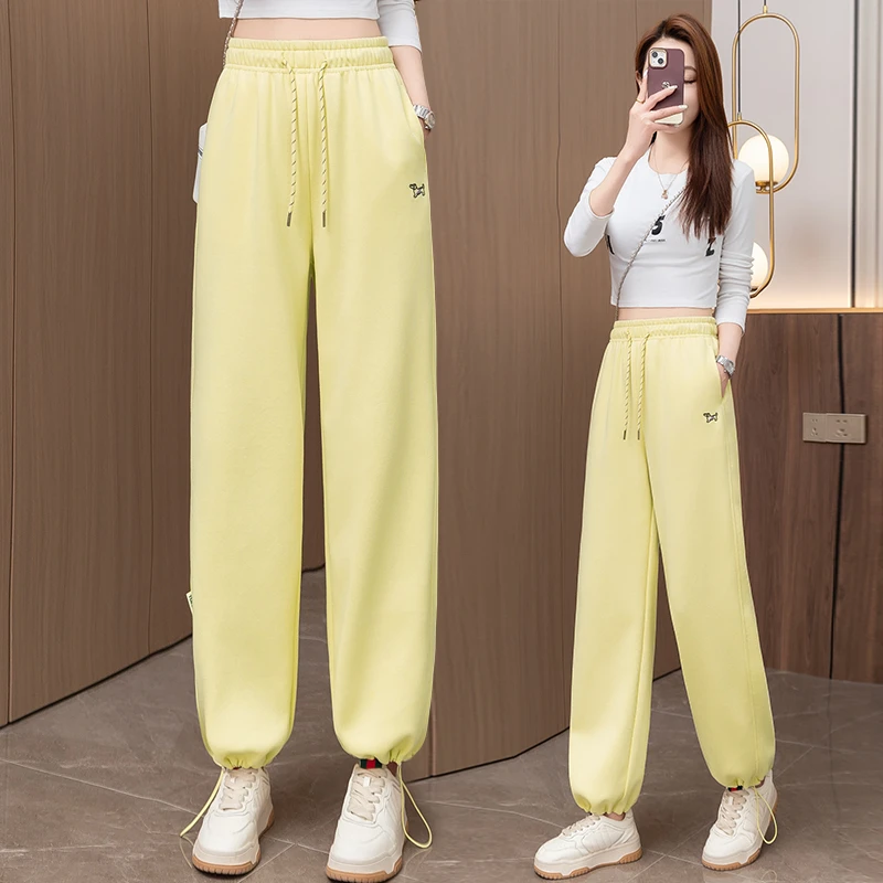 刺绣洋气镰刀裤女春夏薄款高腰时尚春秋休闲卫裤休闲裤宽松束脚裤