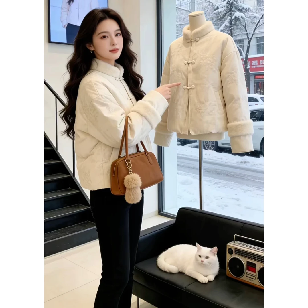 新中式立领轻奢风女秋冬季复古气质国风保暖清冷韩版外套棉服