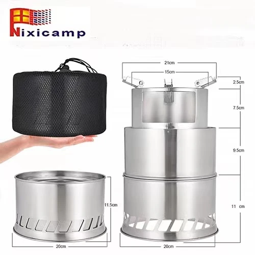 nixicamp户外露营野炊加厚防风可折叠不锈钢柴火炉柴火灶