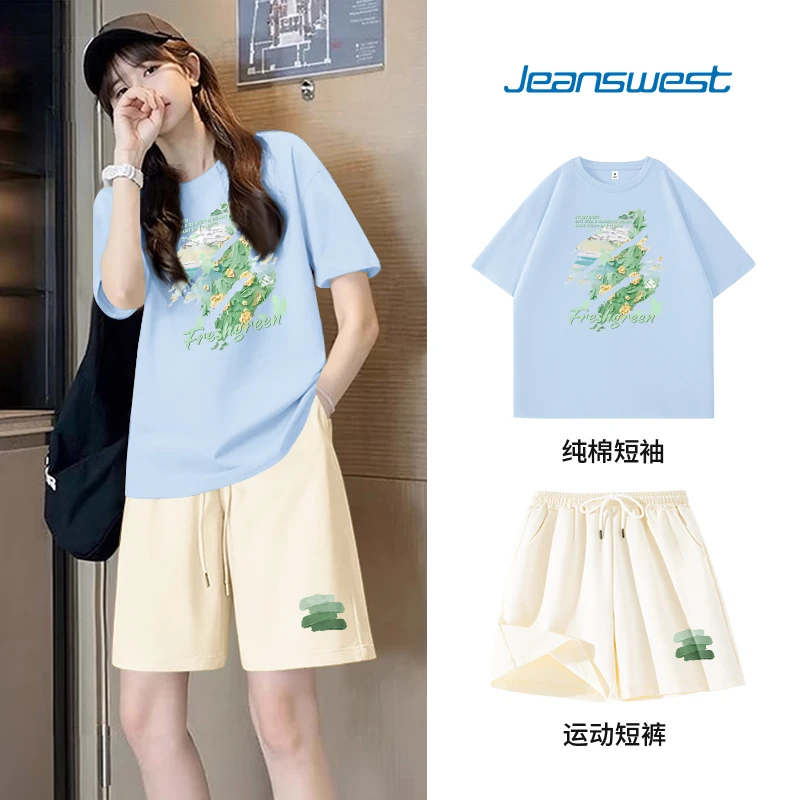 真维斯纯棉运动女装夏装套装2025新款爆款小个子一整套穿搭衣服