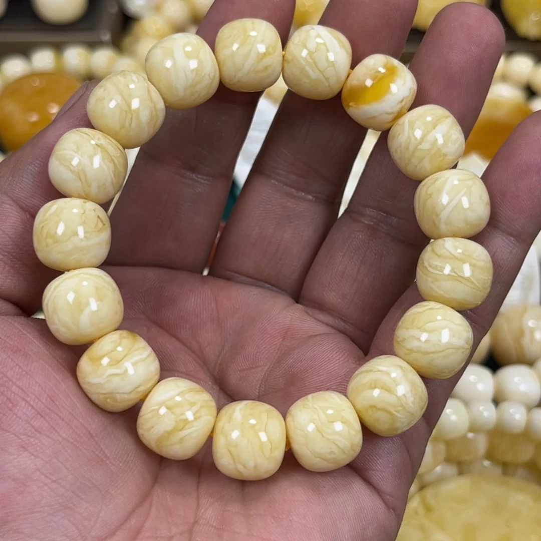 琥珀手链未镶嵌同料虎皮顺纹12mm橘底