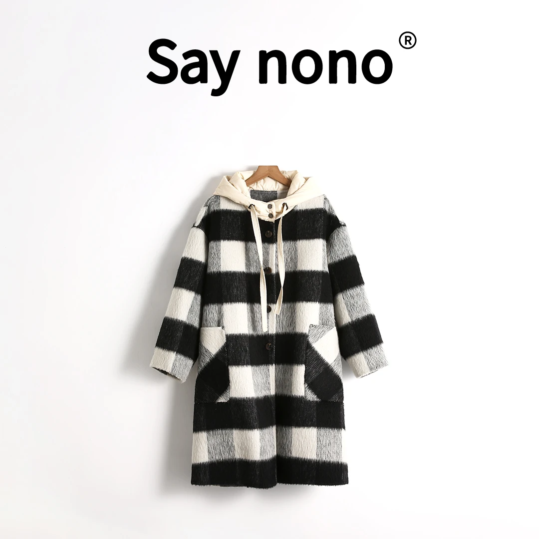 懒猫nono│Saynono 温暖定律＿女装时尚美美格纹毛呢大衣/SYG59101
