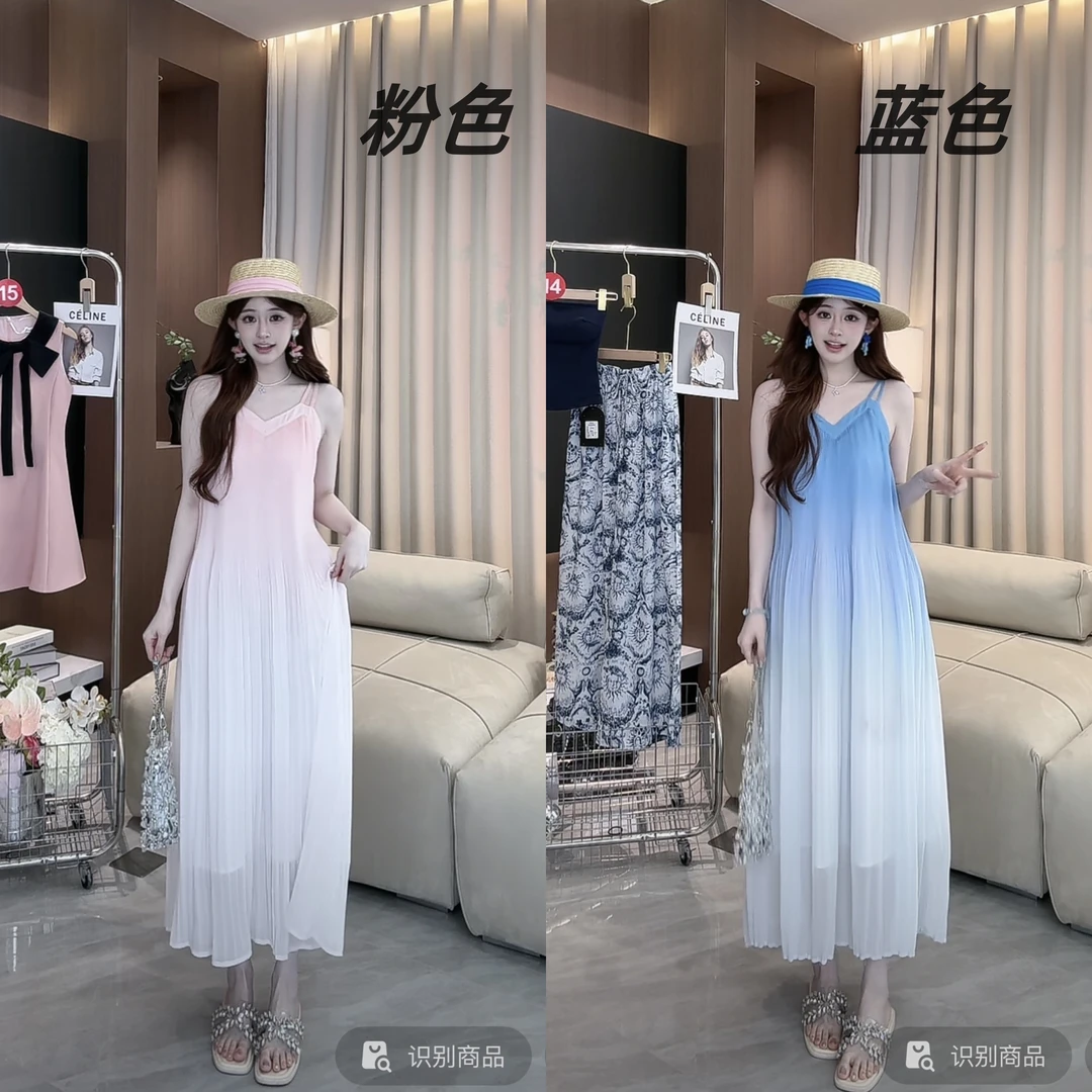 洋洋●洱海漫步X4LYQ0367A时尚渐变温柔吊带连衣裙莫奈花园风
