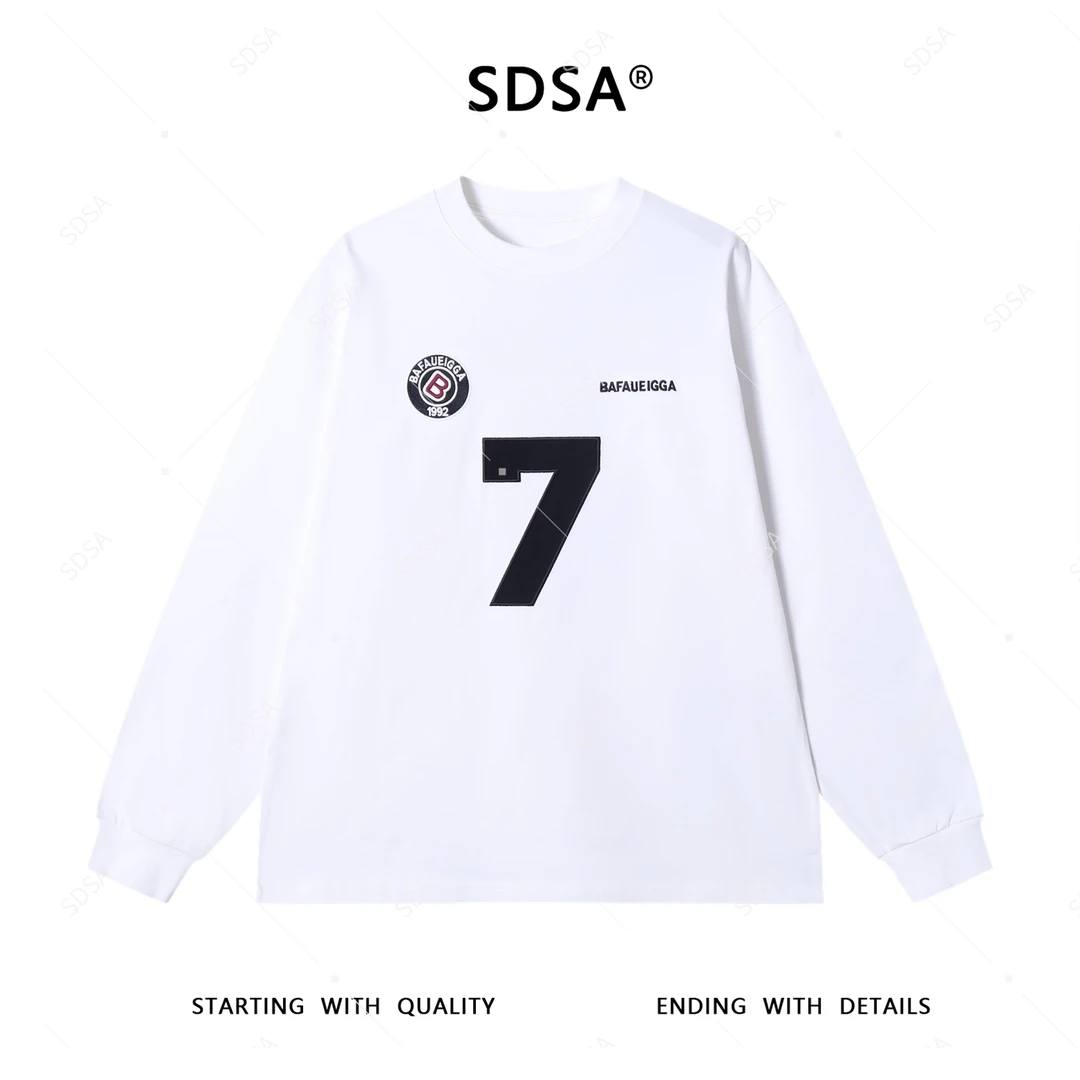 SDSA秋季新款男士痞帅简约宽松刺绣字母数字圆领卫衣休闲百搭上衣