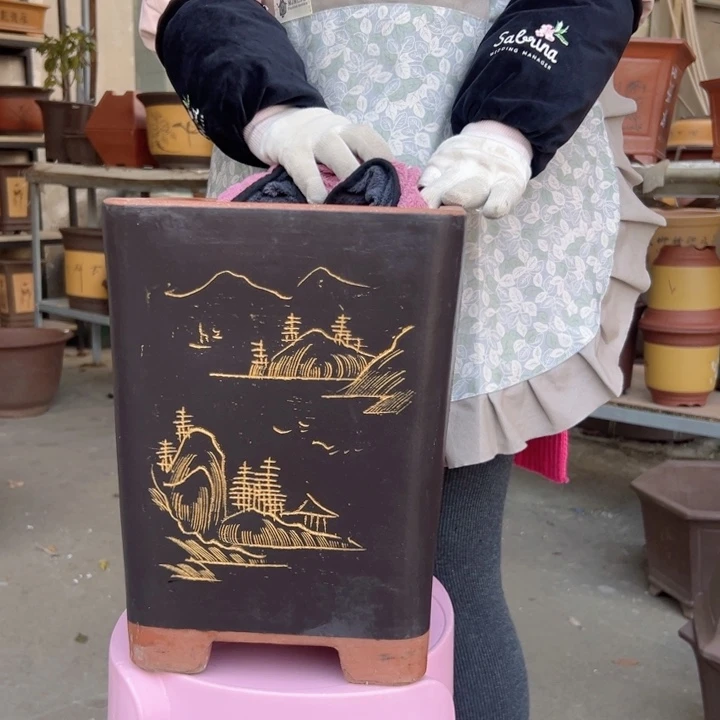 23黑高四方花盆花盆