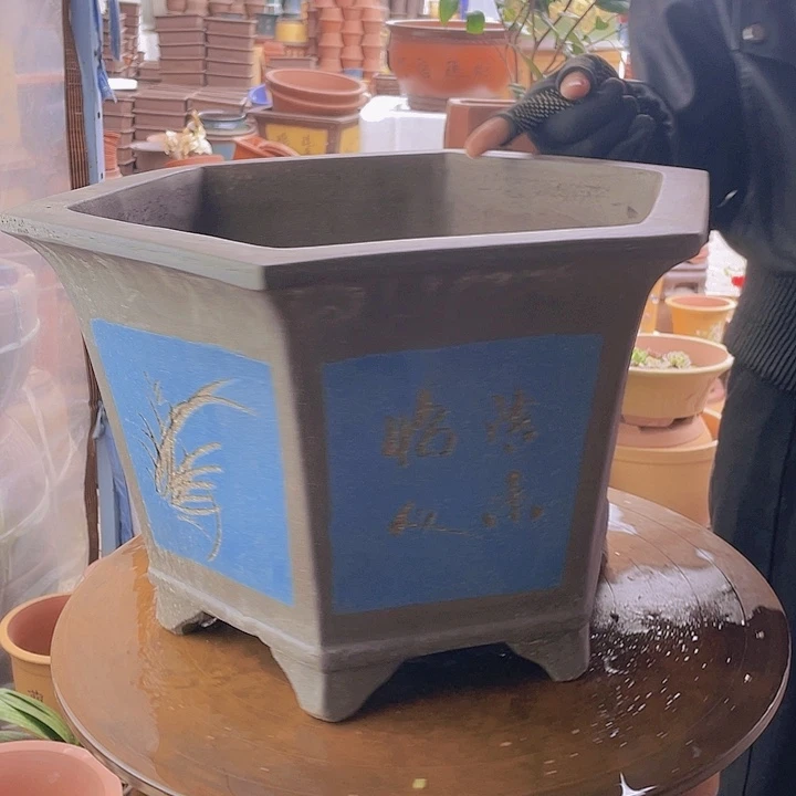 宜兴紫砂40蓝六方