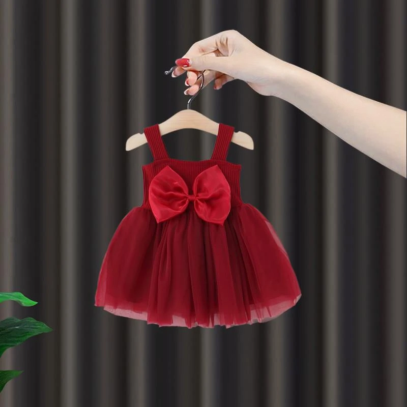 周岁女宝礼服女童连衣裙夏装新款婴儿蝴蝶结吊带裙夏季抓周公主裙