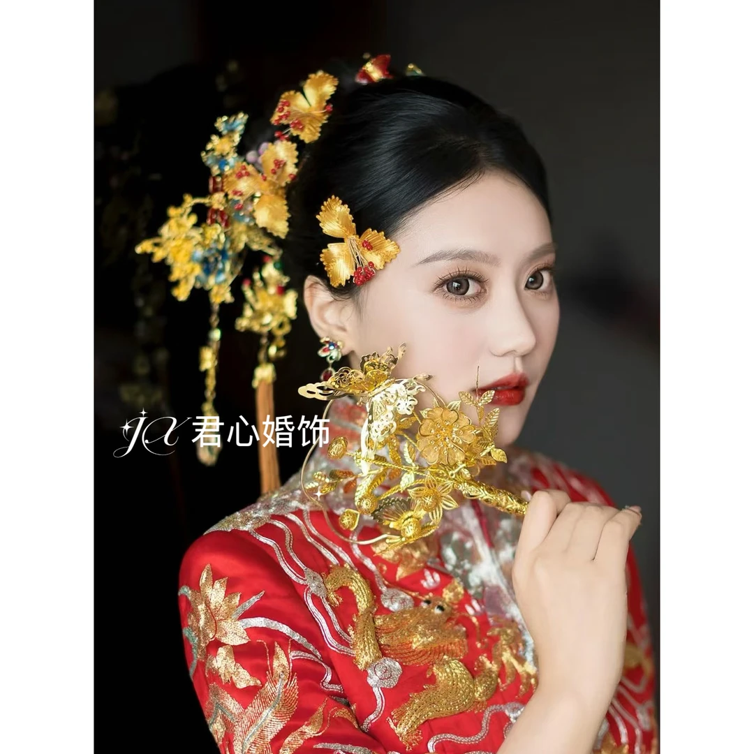 君心家 6197金蓝花朵发钗中式高级感秀禾头饰八件套新娘饰品