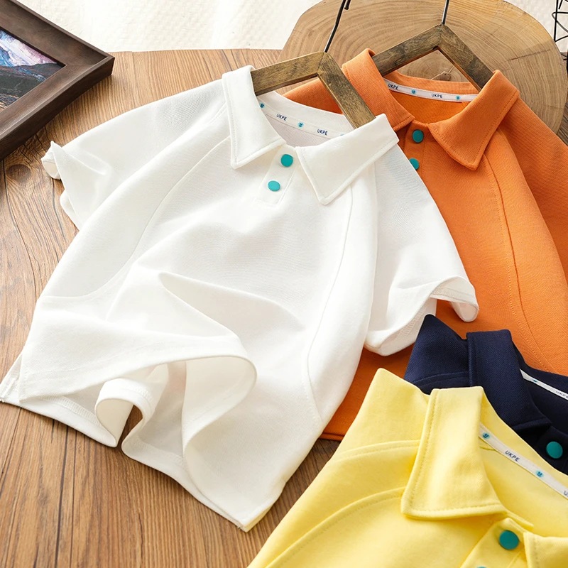 男童短袖T恤儿童polo衫薄款夏装2025新款中大童男孩纯色半袖上衣