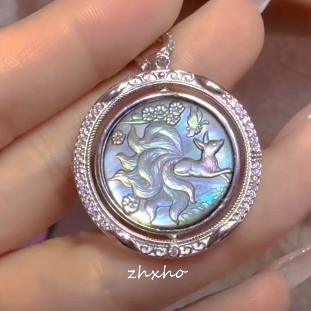 铜合金吊坠 精雕九尾狐与苏妲己双面旋转吊坠项坠精致小众百搭款