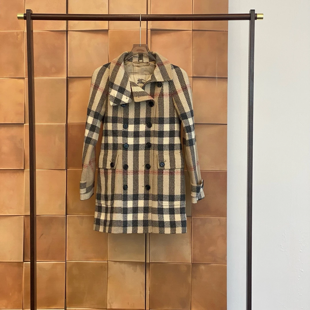 99新 BURBERRY/博柏利 格纹双排扣羊毛大衣/38码/98新/29689