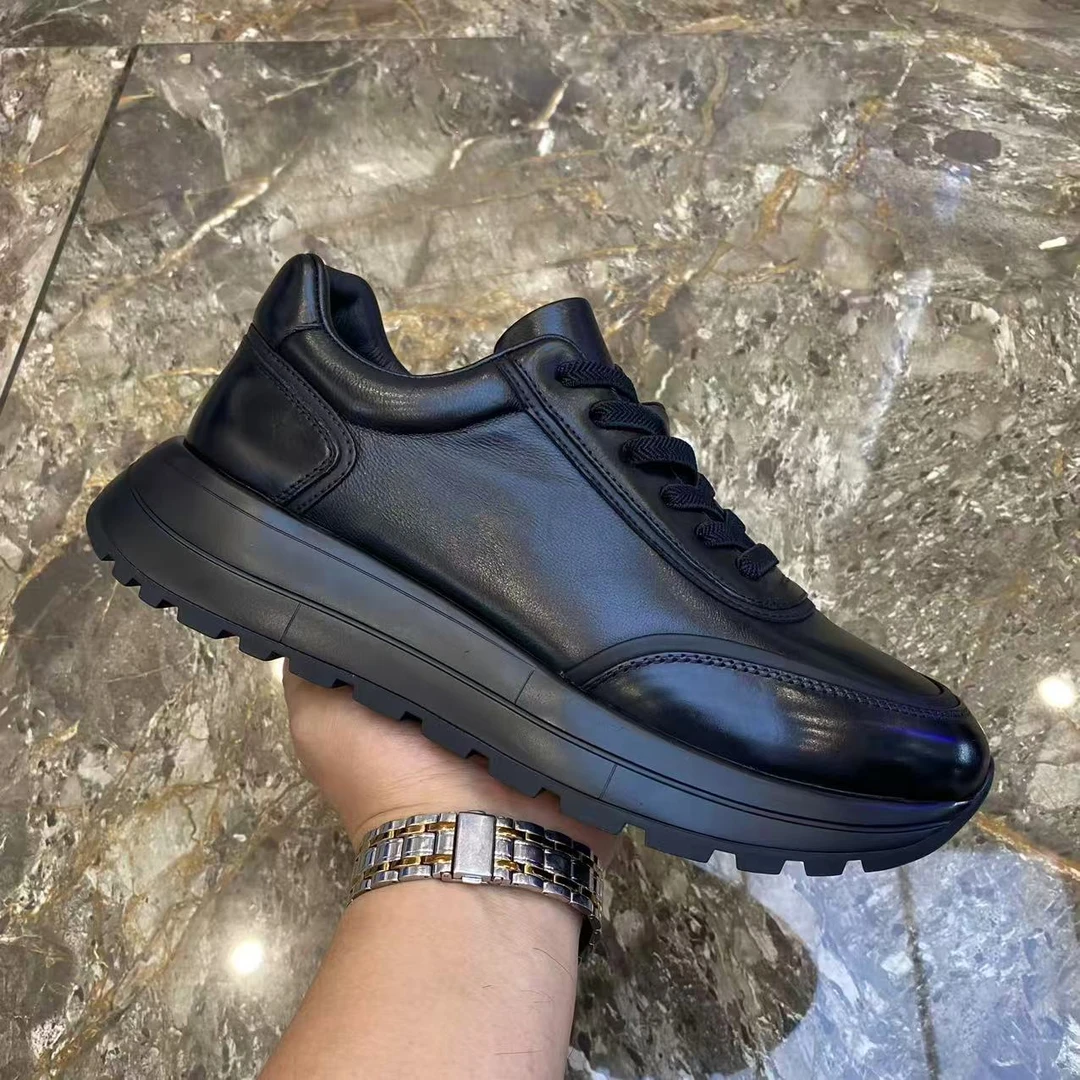 广州真皮潮男鞋秋季新款男士韩版时尚厚底纯皮休闲鞋百搭透气皮鞋