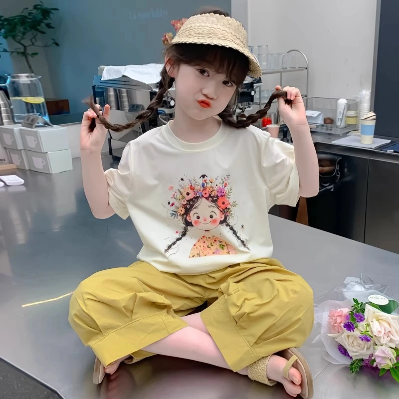 女童夏装套装2025新款儿童洋气网红女孩夏季卡通休闲运动两件套潮