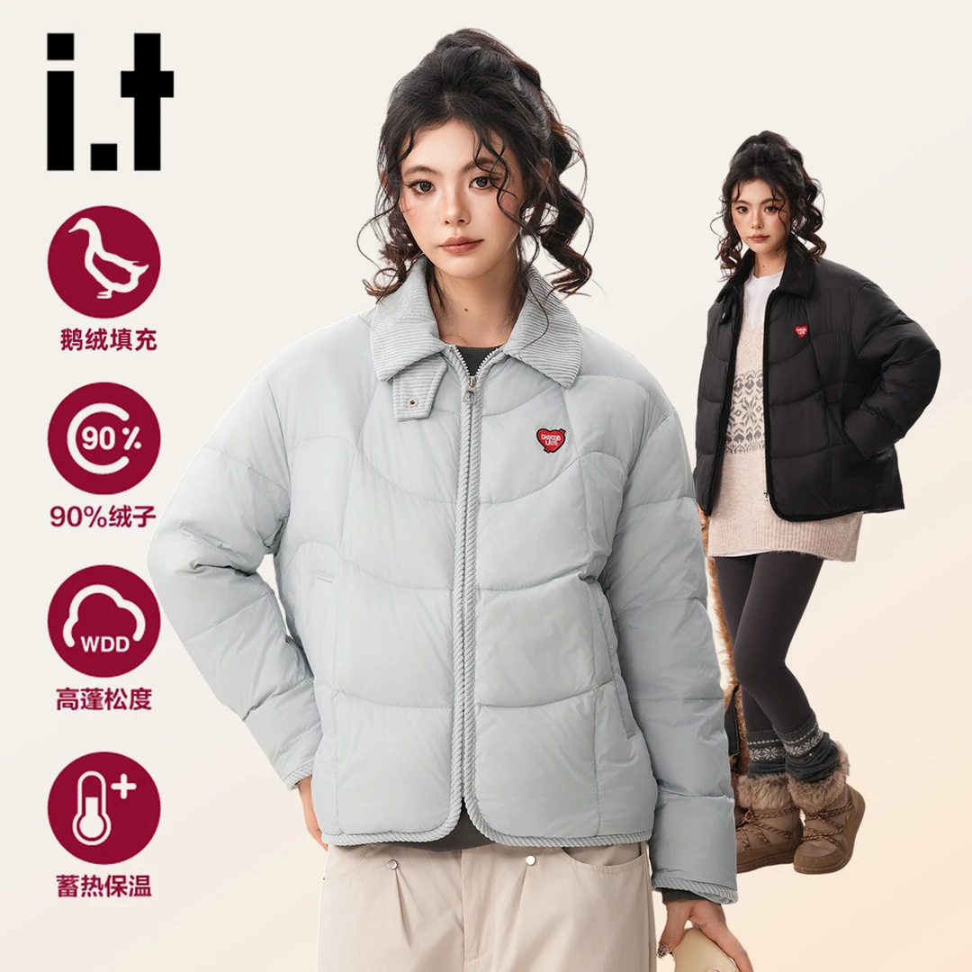 it:CHOCOOLATE新款鹅绒服女短款面包羽绒服翻领秋冬小个子外套女