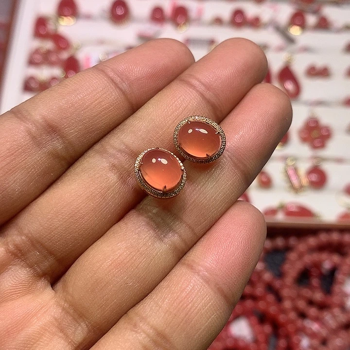 菱锰矿（红纹石）耳钉合金