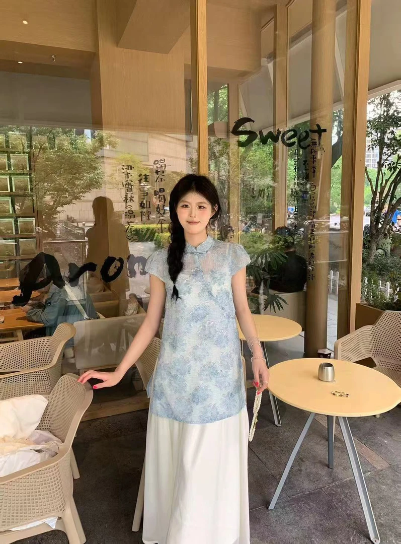 邹先森1527-30新中式清冷感旗袍上衣搭配两件套简约大气