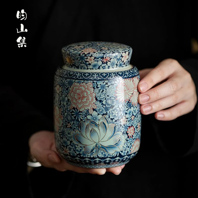 复古汝窑茶叶罐茶仓开片可养陶瓷茶具家用大号醒茶密封储存罐老式