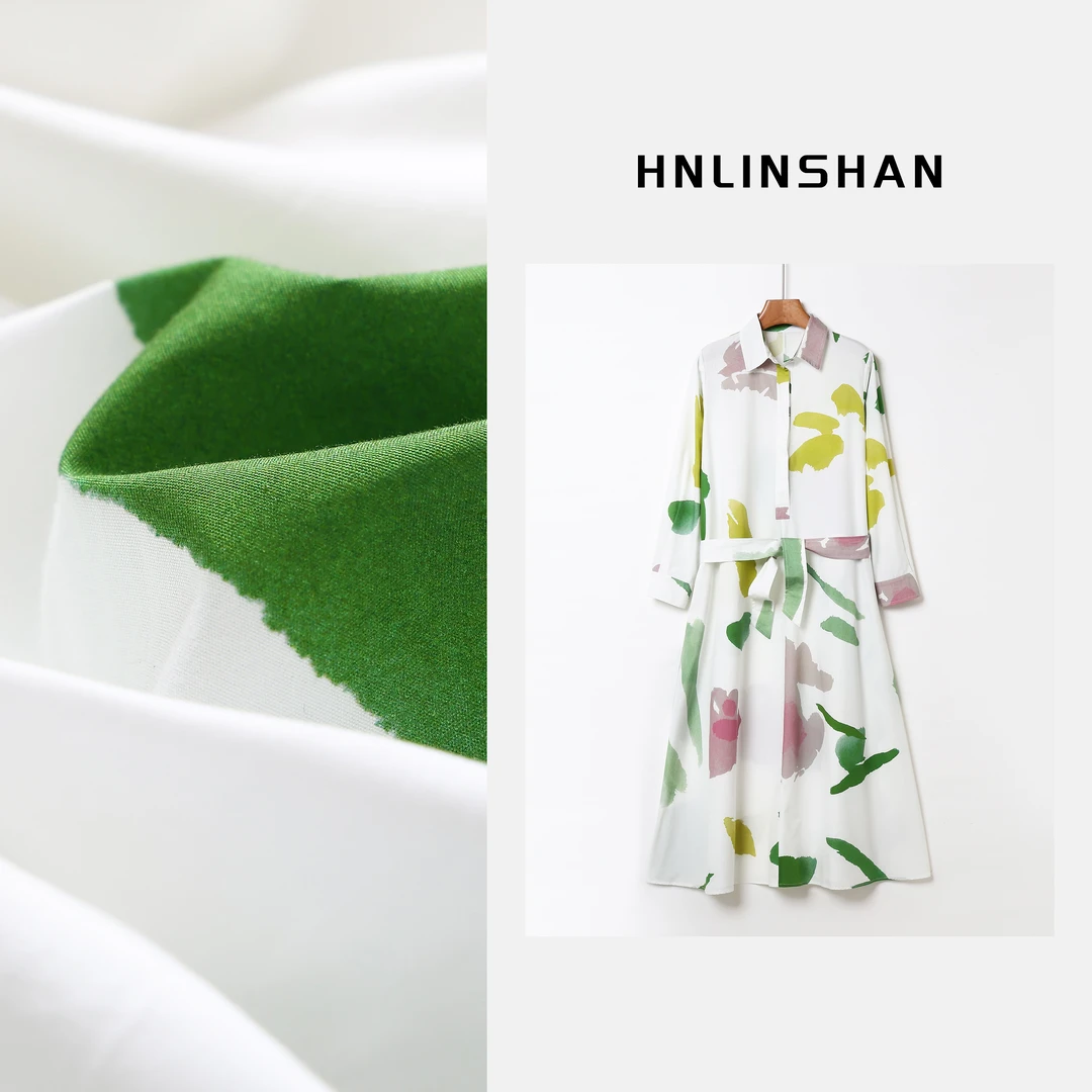 HNLINSHAN【花卉】水墨印花棉府绸长袖连衣裙BQQ2001