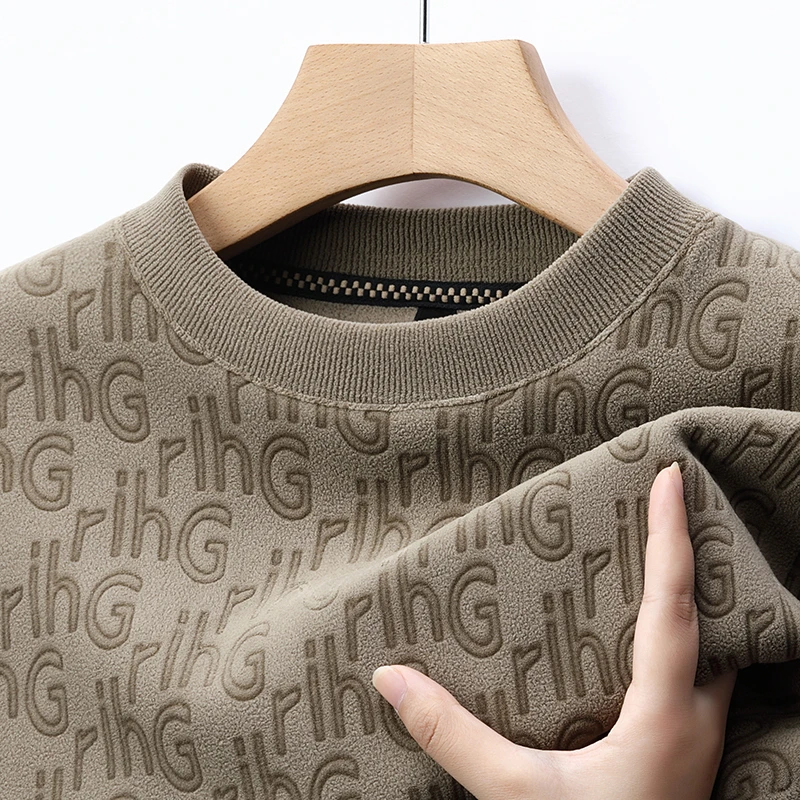 培蒙云感奥粒绒高档男士一体绒百搭休闲加绒卫衣男士加绒卫衣